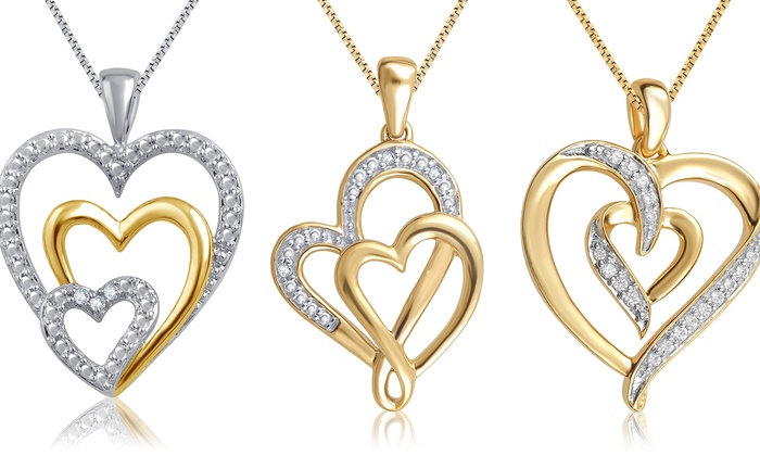 kiran jewels diamond accent heart inside heart brass pendant check