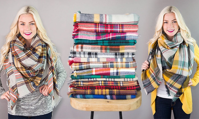 Plaid blanket scarf canada Clearance