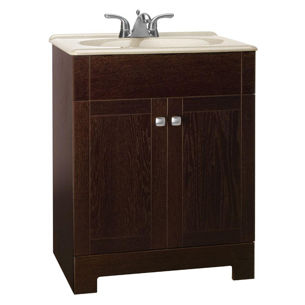 Glacier Bay Renditions Vanity With Solid Vanity Top - Java Oak/Wheat Glacier Bay Renditions Vanity With Solid Vanity Top - Java Oak/Wheat