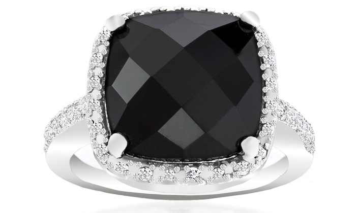 Women S 4 00 Ctw Black Onyx 18k White Gold Ring W Diamond Accent Sz 7 Check Back Soon Blinq