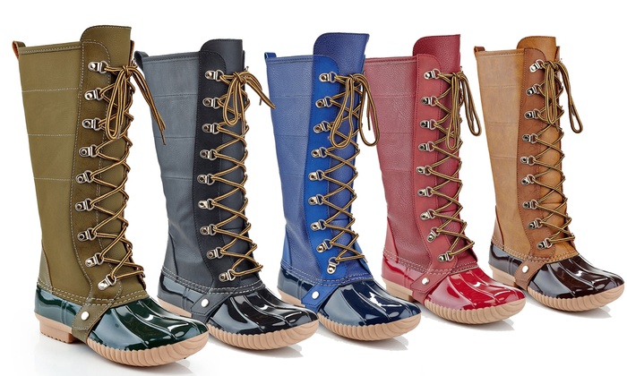red knee high combat boots