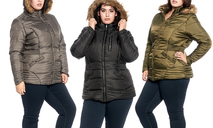 women's plus size long puffer coat