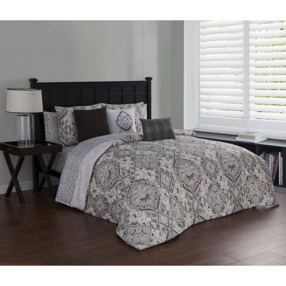 Avondale Manor Nina 10 Piece Comforter Set Taupe White Size Avondale Manor Nina 10 Piece Comforter Set Taupe White Size Queen