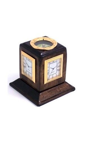 Bey Berk Walnut Wood Three Time Zone Revolving Desk Clock Check Bey Berk Walnut Wood Three Time Zone