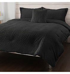 4 Piece Luxury Faux Fur Comforter Set Black Size King