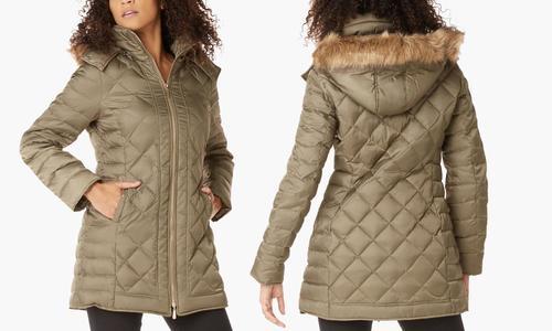 kenneth cole down faux fur collar & hood coat