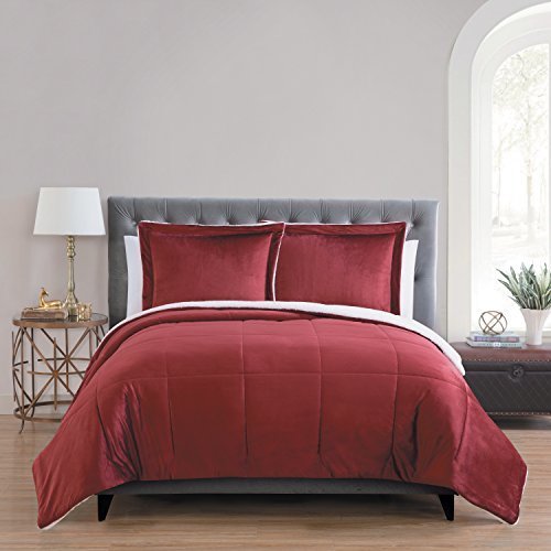 Vcny Micro Mink Sherpa Comforter Set Deep Red Size King 3