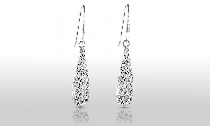 Sterling Silver White Swarovski Elements Crystal Dangle Earrings Sterling Silver White Swarovski Elements Crystal Dangle Earrings
