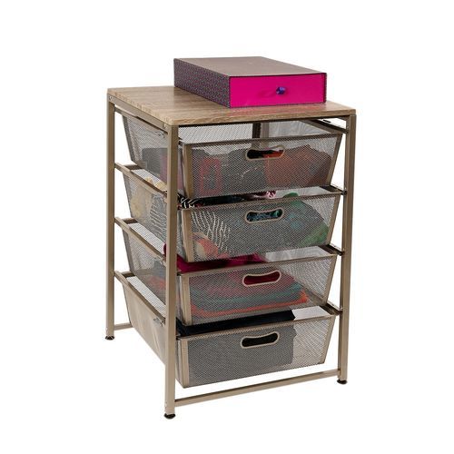 Seville Classics 4 Drawer Steel Mesh Organizer Champagne Gold