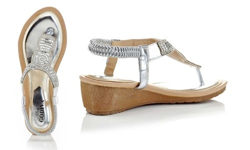 silver thong wedge sandals
