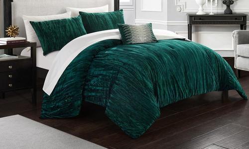 Aglire 4 Piece Comforter Set Crinkle Crushed Velvet Bedding