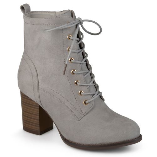 Journee Women's Stacked Heel Laceup Booties Gray Size 11 Check