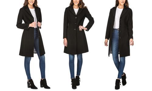 black wool blend coat womens