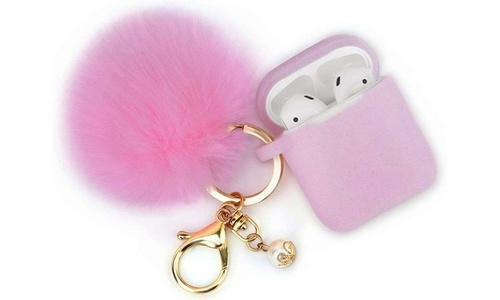 3-Piece AirPod Glitter Case with Keychain Set - Pink