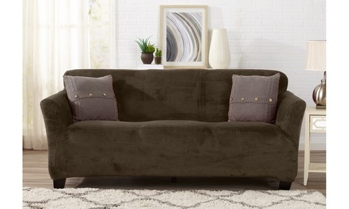 Atlantic Home Fashions Velvet Plush Slipcover For Sofa Chocolate