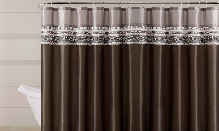 Victoria Classics Poetica Faux Silk Pieced Fabric Shower Curtain